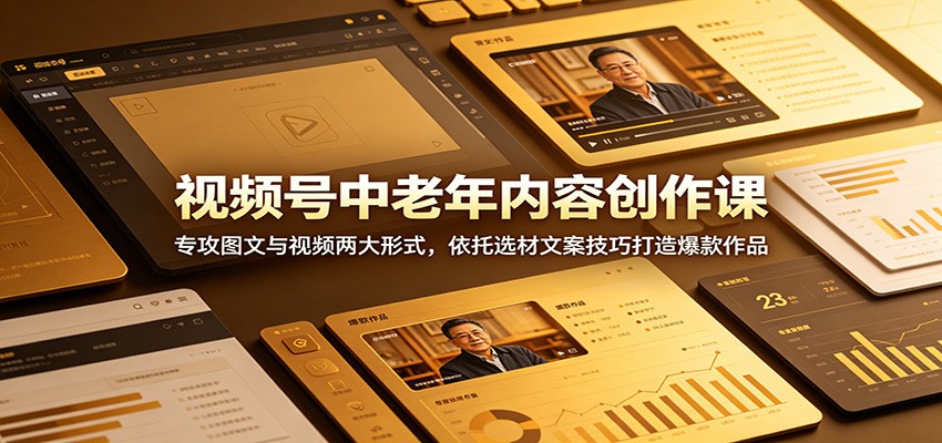 视频号中老年内容创作课：专攻图文与视频两大形式，依托选材文案技巧打造爆款作品-玩备项目资源网
