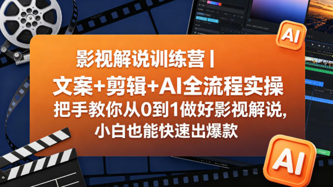 影视解说训练营｜文案+剪辑+AI全流程实操，把手教你从0到1做好影视解说，小白也能快速出爆款-玩备项目资源网